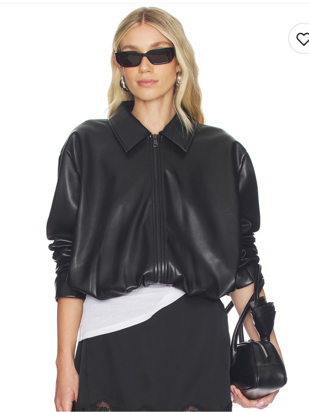 REVOLVE (Elodie the Label) Black Faux Leather Zip-Front Jacket - Size Large